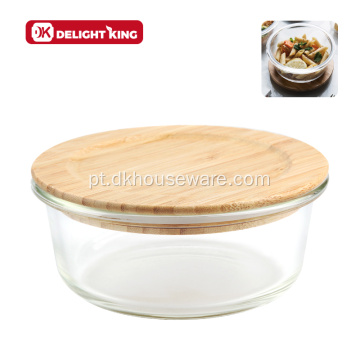 Recipiente para alimentos de vidro transparente com tampa de bambu natural